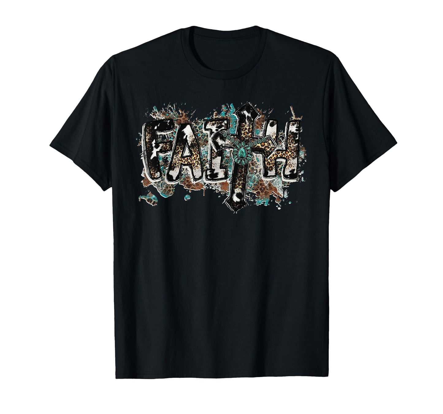 Grunge Faith T Christian Turquoise Leopard Faith Cross Jesus T-Shirt