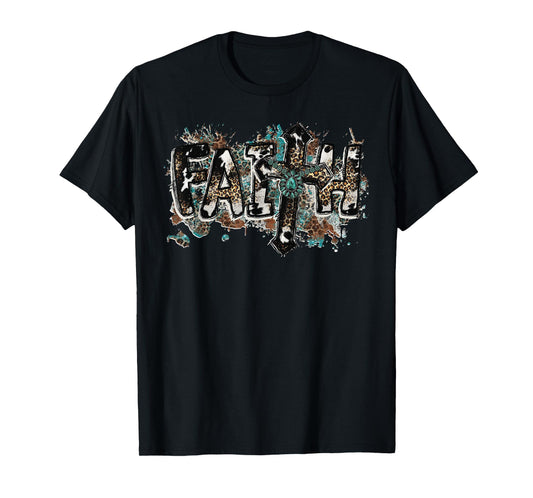 Grunge Faith T Christian Turquoise Leopard Faith Cross Jesus T-Shirt