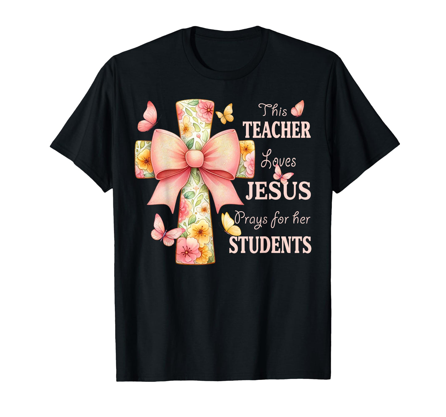 Floral Cross and Butterfly Design for Christian Teachers T-Shirt