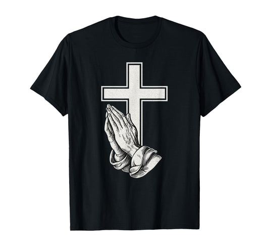 Cross with Praying Hands Christian T-Shirt T-Shirt