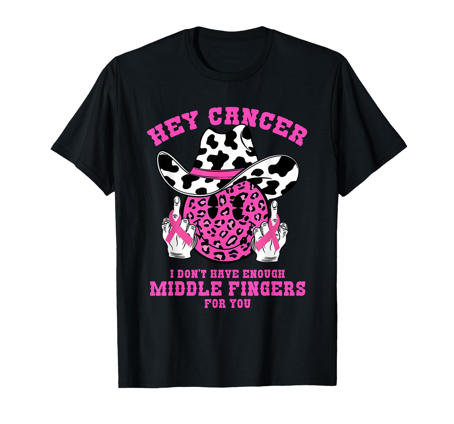 Pink Leopard Western Cowgirl Cowboy Cute Face Breast Cancer T-Shirt