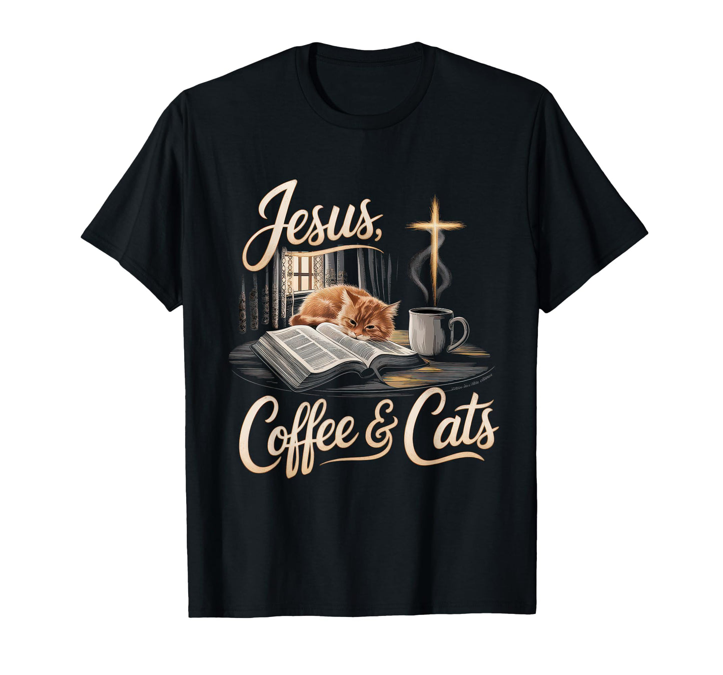 Jesus Coffee Cats Funny Cute Design Jesus Lovers Christian T-Shirt