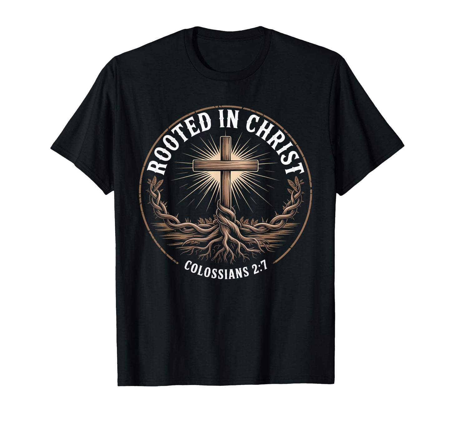 Vintage Stamp Rooted in Christ, Jesus Shirts Christian Cross T-Shirt