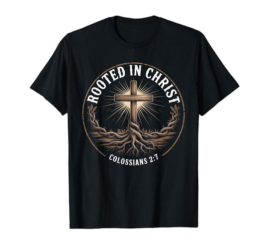 Vintage Stamp Rooted in Christ, Jesus Shirts Christian Cross T-Shirt