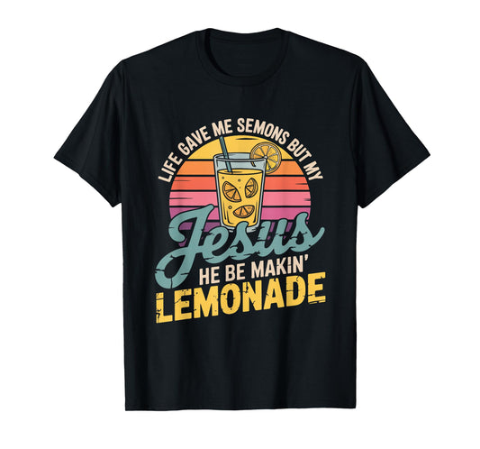 Retro Sunset Jesus Lemonade Life Lemons Funny Christian T-Shirt