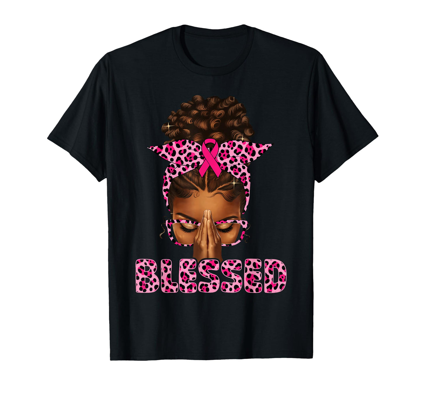 Blessed Black Woman Praying Afro Christian Breast Cancer T-Shirt