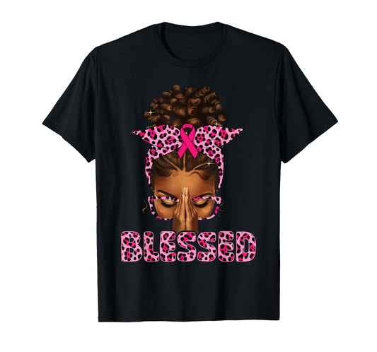 Blessed Black Woman Praying Afro Christian Breast Cancer T-Shirt