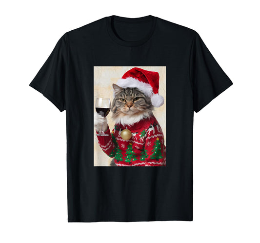 Cat Drinking Wine Cute Cat Holding Red Wine Lovers T-Shirt