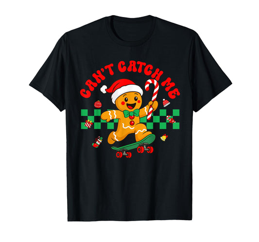 Can't Catch Me Retro Christmas Gingerbread Boy Xmas Kids T-Shirt