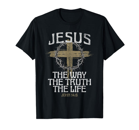 Jesus The Way The Truth The Life Bible Verse Christian Cross T-Shirt