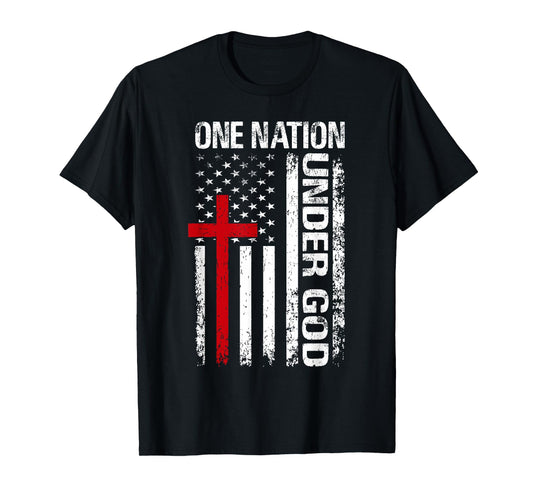 One Nation Under God Christian American Flag Patriotic Cross T-Shirt