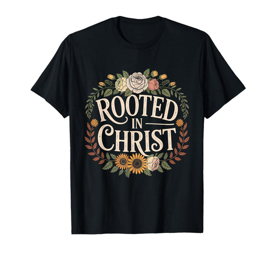 Rooted in Christ Jesus Christian Faith Cross T-Shirt