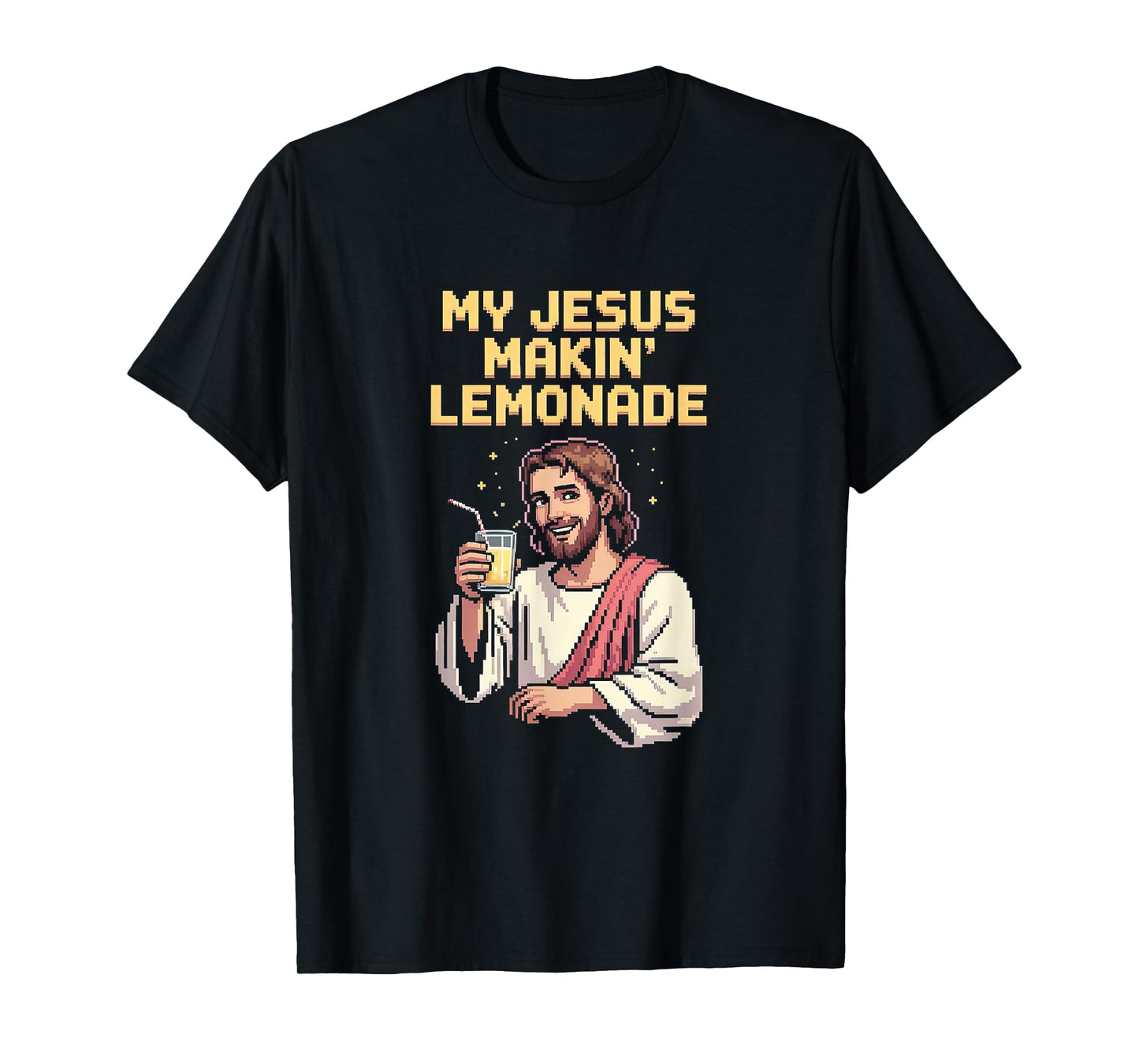 Funny Jesus Makin Lemonade Retro Pixel Art Christian Mens T-Shirt