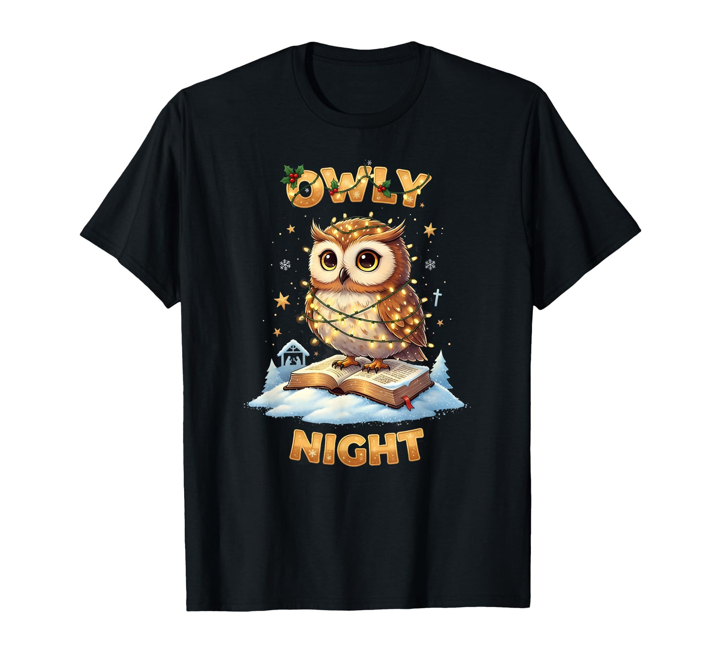 Owly Night Christmas Owl Snowflakes Bible Christian Religion T-Shirt