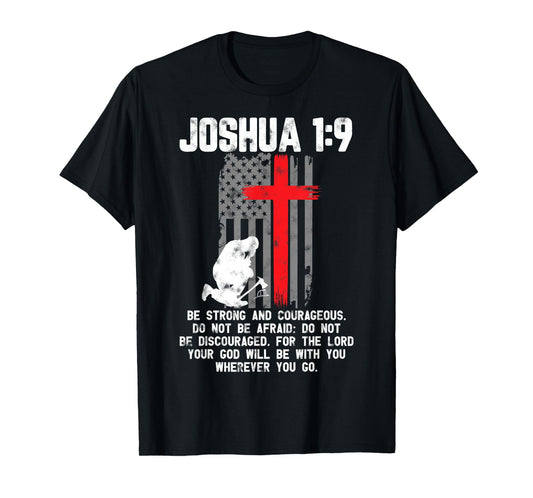 Thin Red Line Firefighter Cross Bible Verse Christian T-Shirt