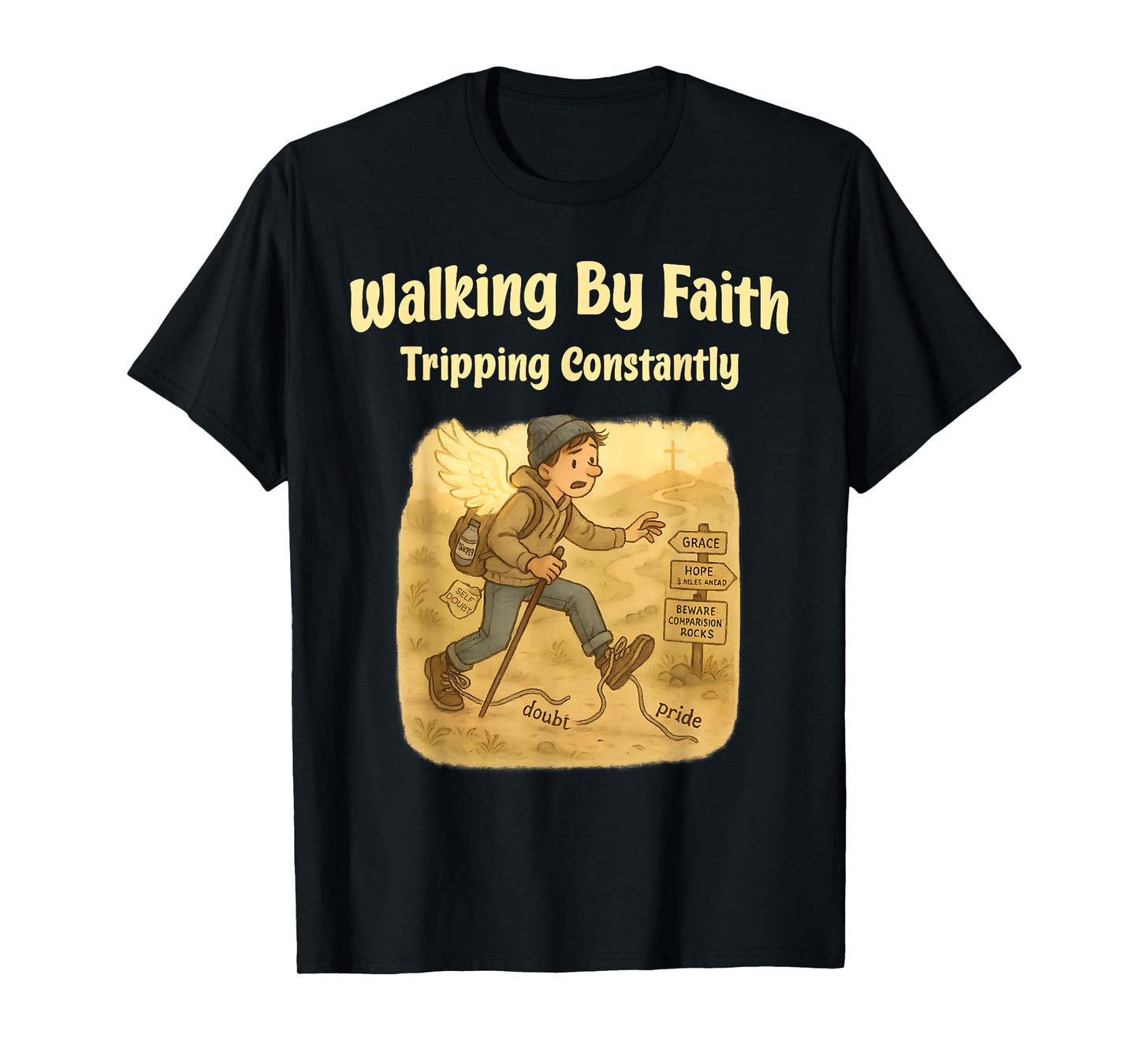 Walking By Faith Tripping Constantly Christian Humor T-Shirt