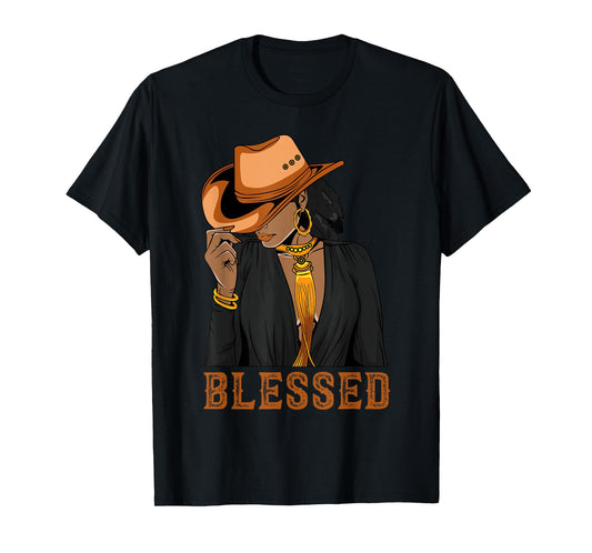 Western Country Black Cowgirl Black Woman Christian Blessed T-Shirt