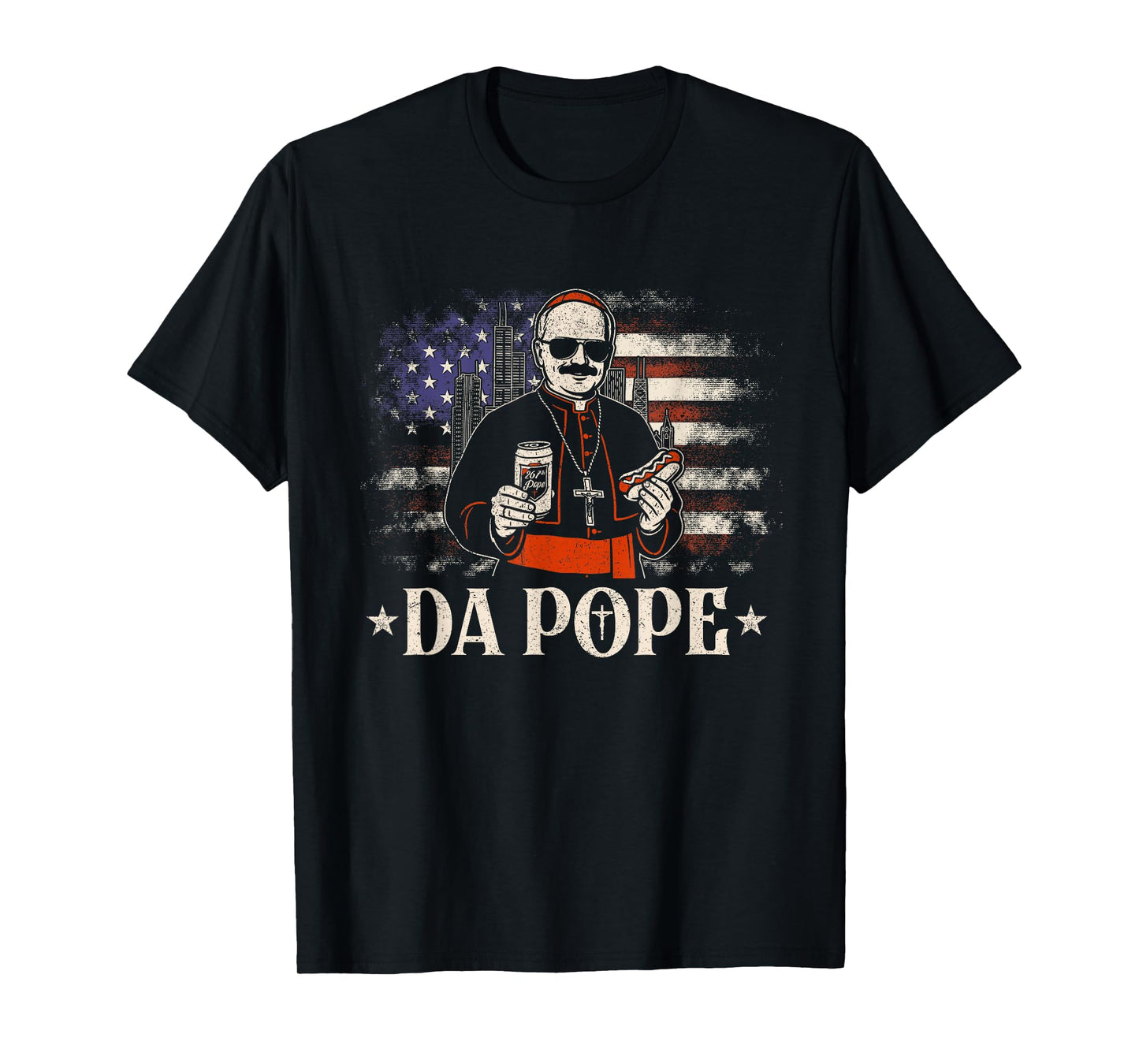 Da Pope From America Chicago Pope Leo XIV Usa Flag Vintage T-Shirt