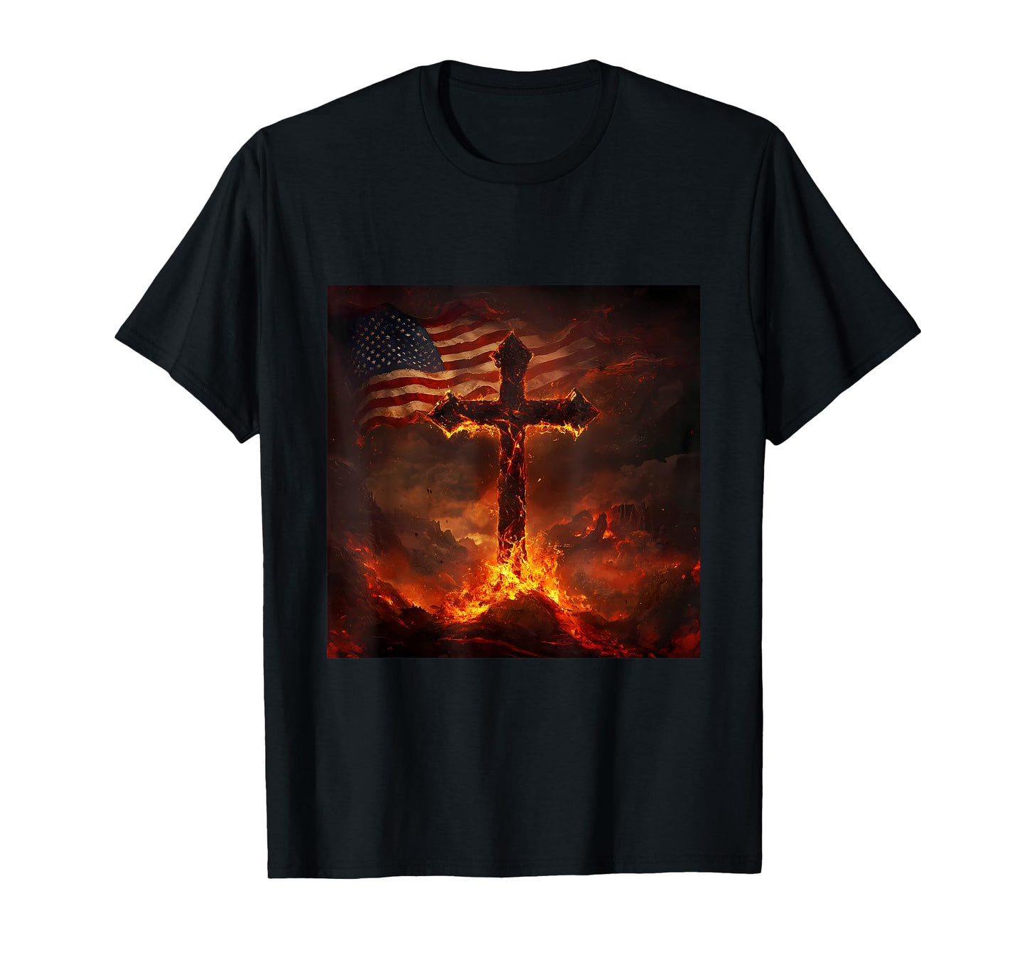 American Flag USA Cross Christian Faith Patriotic T-Shirt