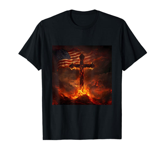 American Flag USA Cross Christian Faith Patriotic T-Shirt