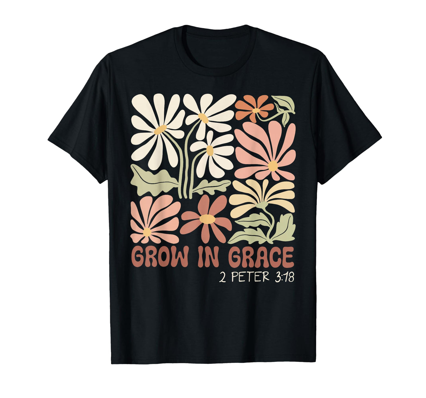 Grow In Grace Boho Christian Wildflower Bible Religious T-Shirt