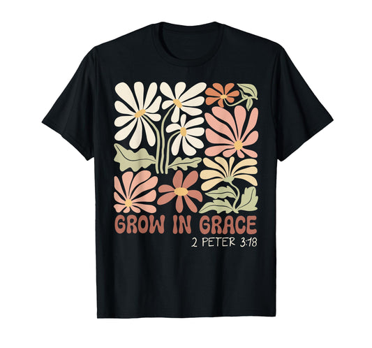Grow In Grace Boho Christian Wildflower Bible Religious T-Shirt