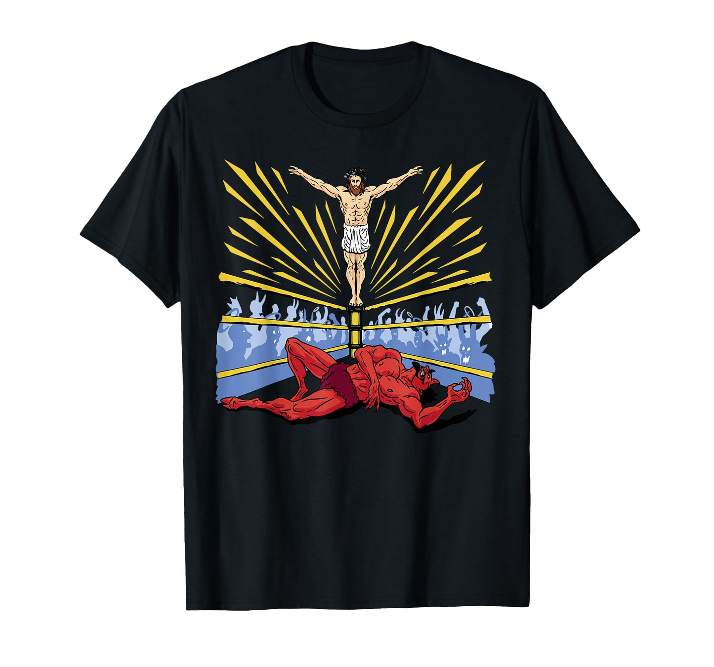 Jesus Wrestling Satan Religious Christian Funny Graphic Tee T-Shirt