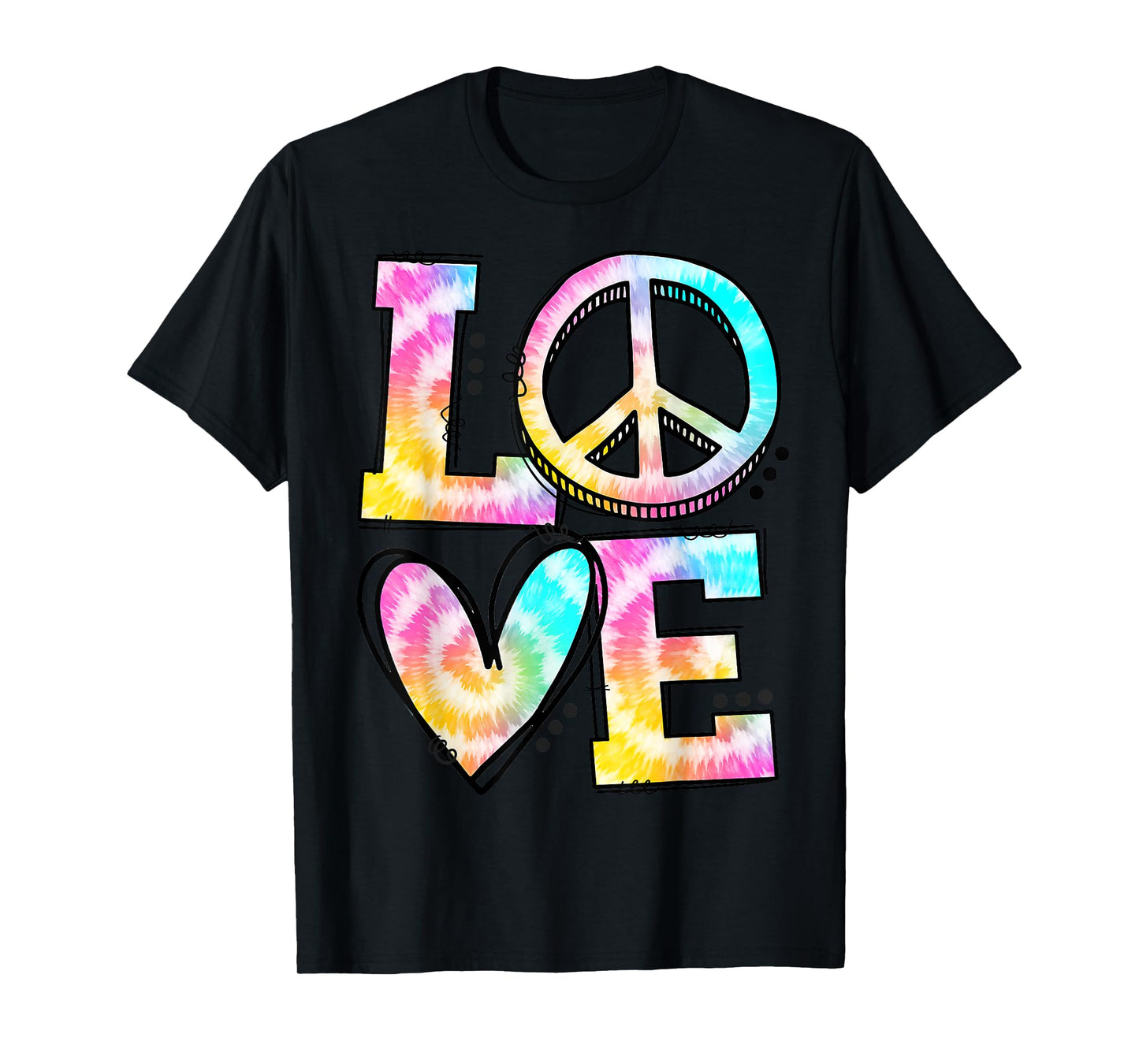Retro Tie Dye Love Peace Sign Heart 60s 70s Hippie Costume T-Shirt