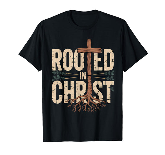 Rooted in Christ Jesus Cross Christian Faith T-Shirt