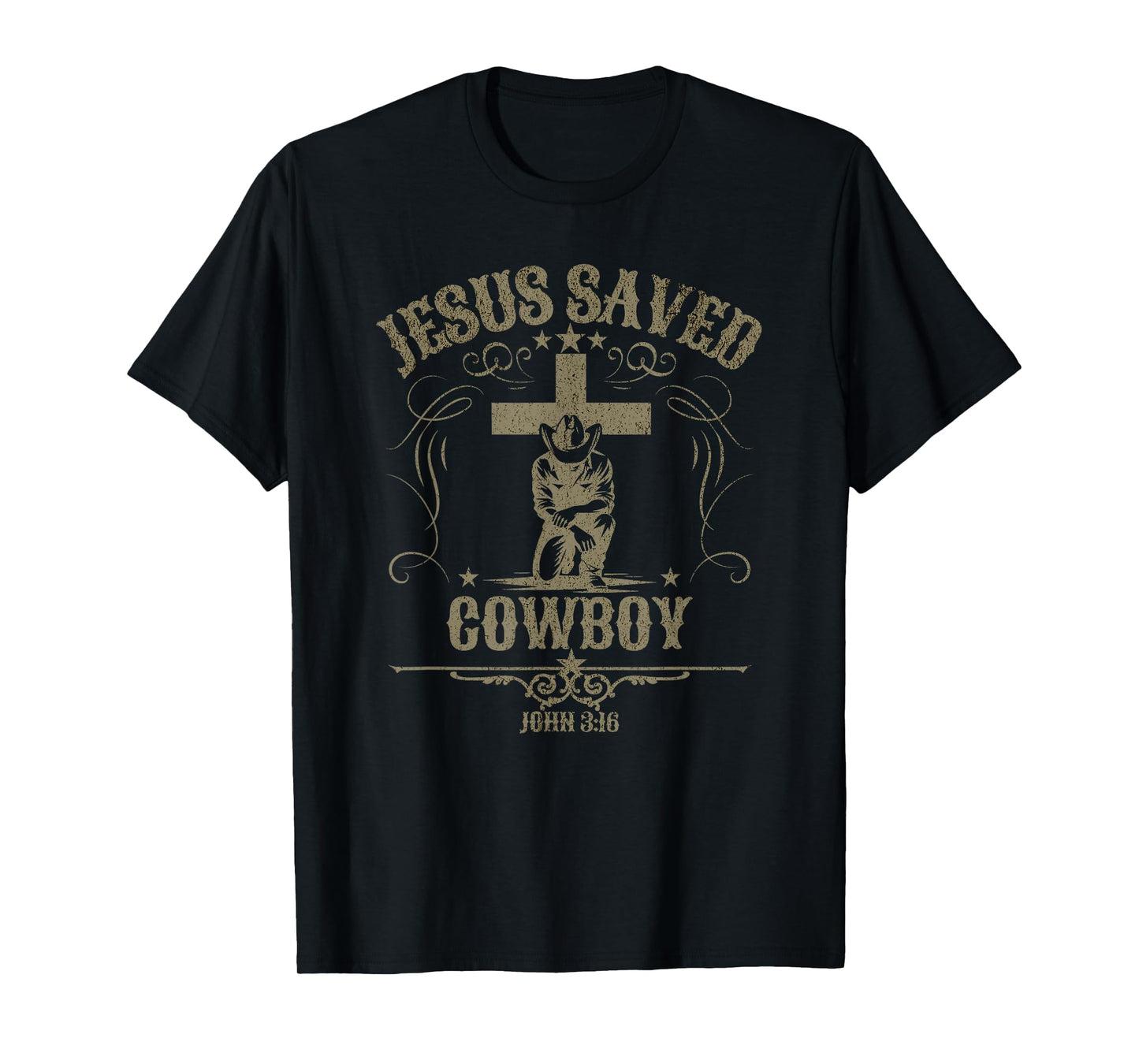 Cowboy Kneeling At Cross Christian Jesus Western Style Men T-Shirt