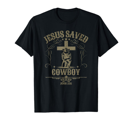 Cowboy Kneeling At Cross Christian Jesus Western Style Men T-Shirt