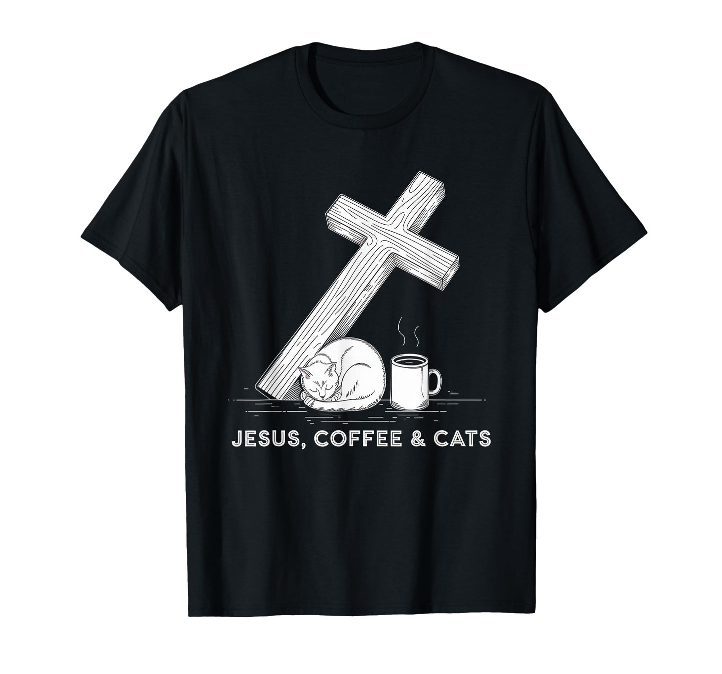 Jesus Coffee Cats Funny Cute Design Jesus Lovers Christian T-Shirt