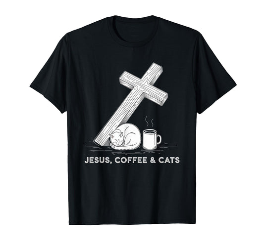 Jesus Coffee Cats Funny Cute Design Jesus Lovers Christian T-Shirt