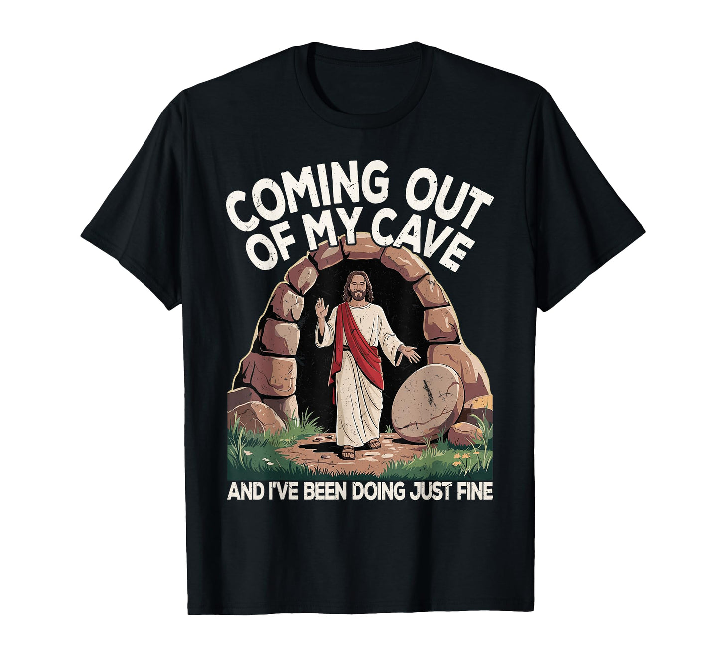 Funny Easter Jesus Coming Out of My Cave Retro Humor Easter T-Shirt