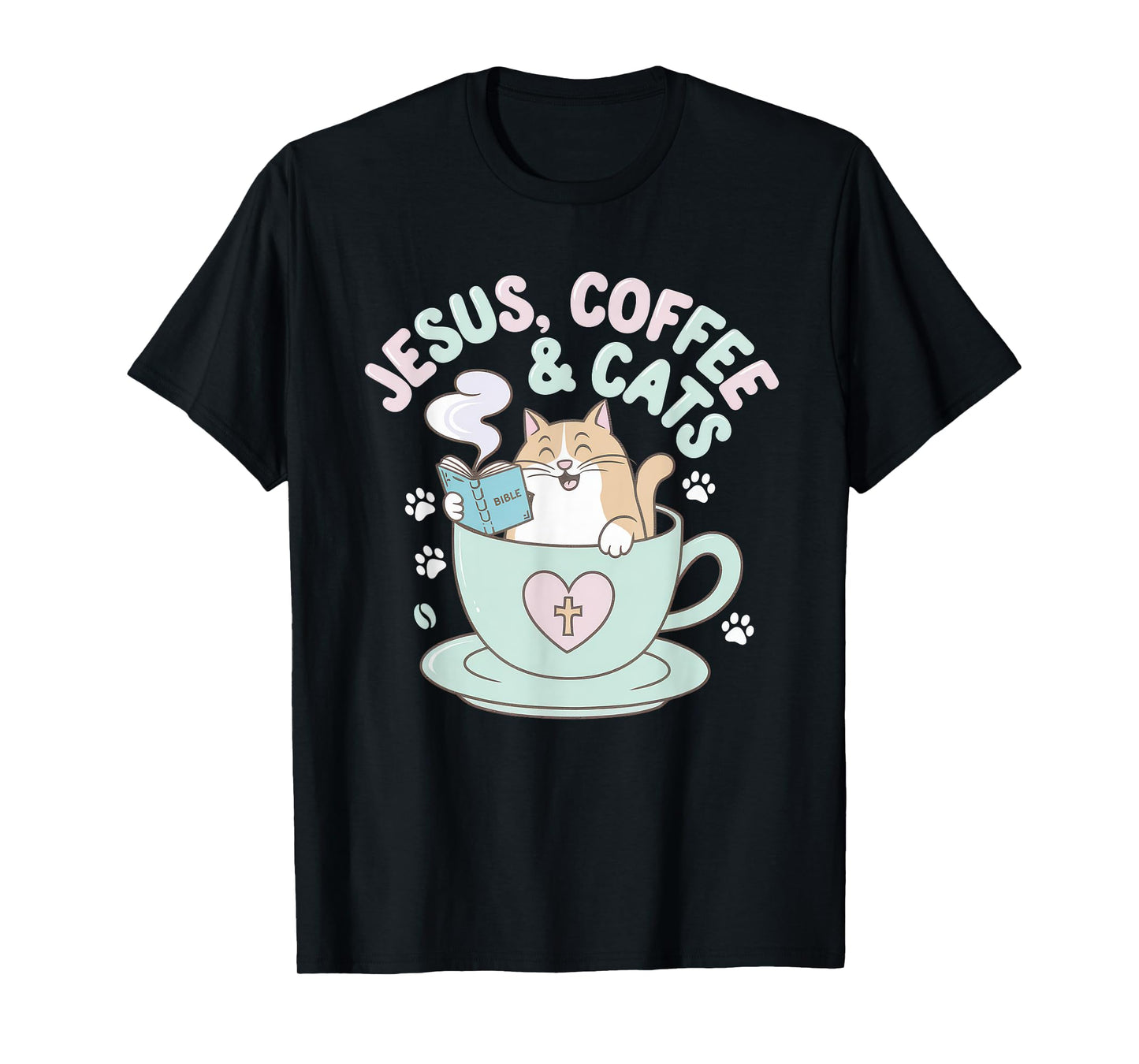 Jesus Coffee Cats Funny Cute Design Jesus Lovers Christian T-Shirt