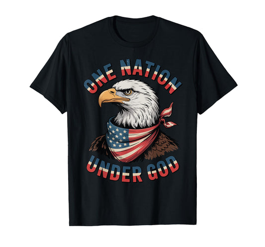 Eagle One Nation Under God 4th July Christian Men Youth Boy T-Shirt