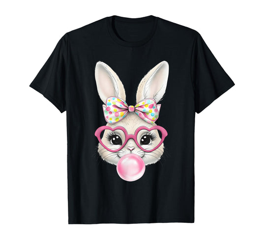 Cute Bunny Rabbit Face Coquette Bow Easter Day Girls Women T-Shirt