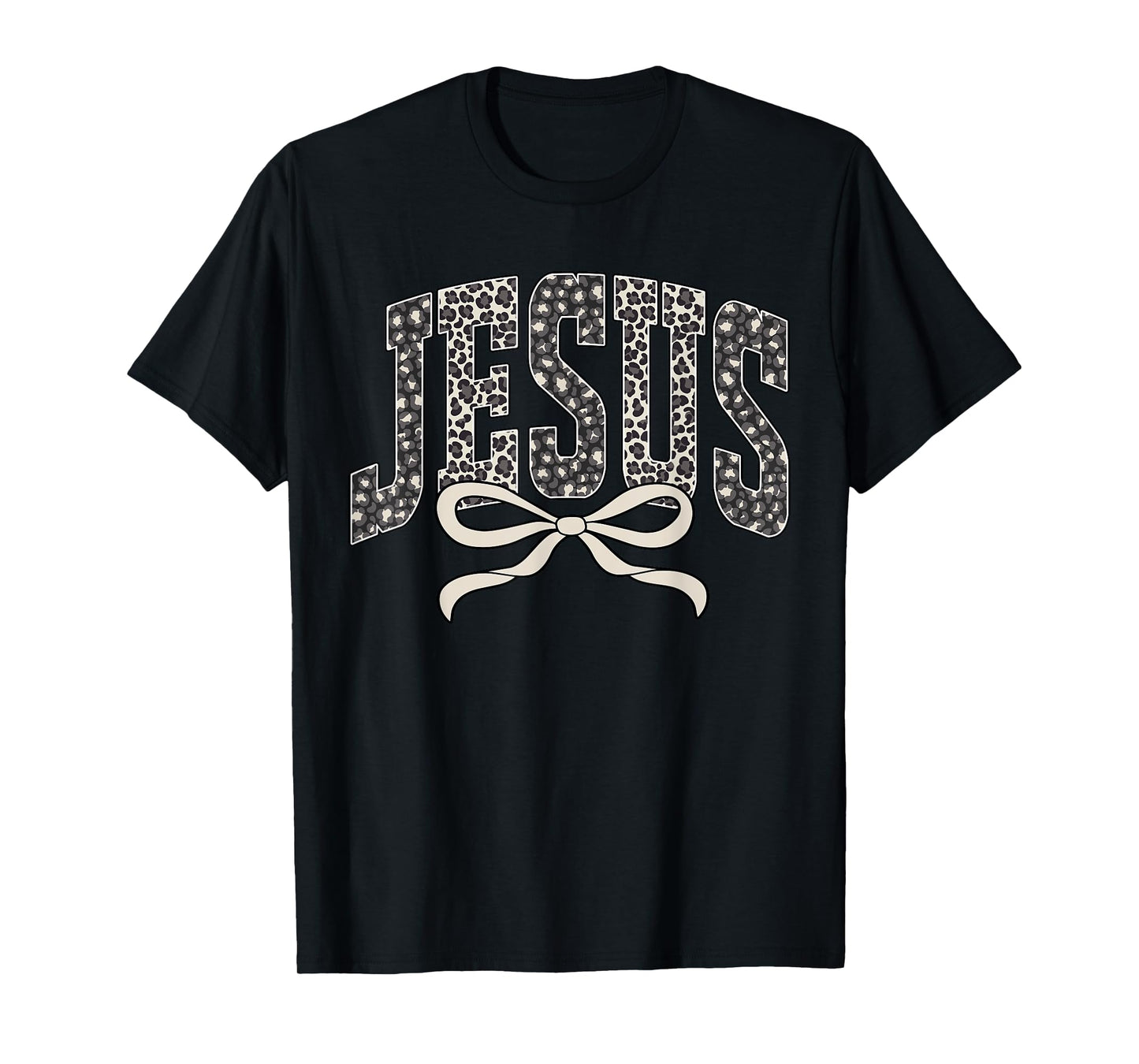 Faith Leopard Jesus Coquette Bow Christian Religious Bible T-Shirt
