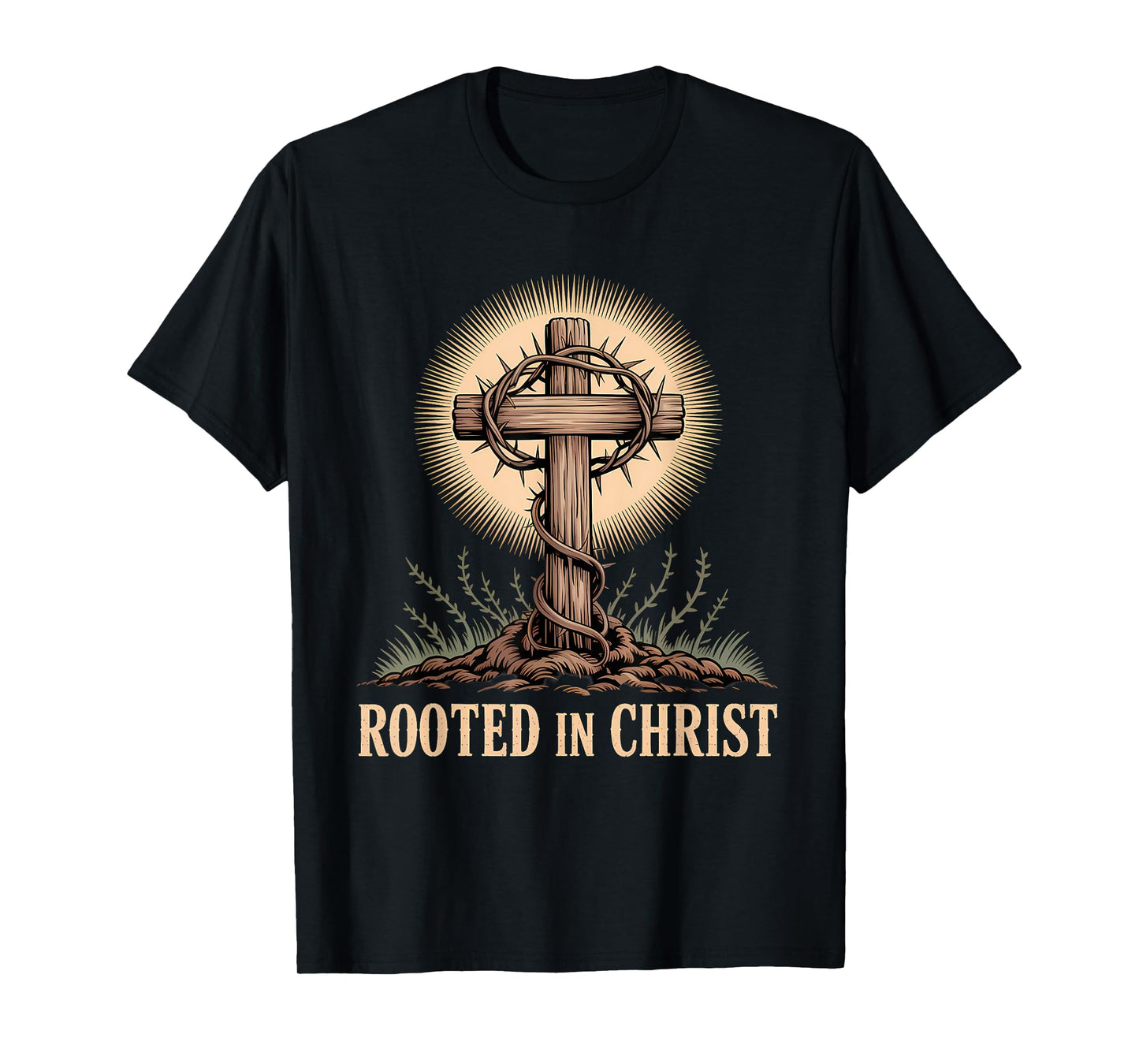 Rooted in Christ Christian Faith Jesus Cross T-Shirt