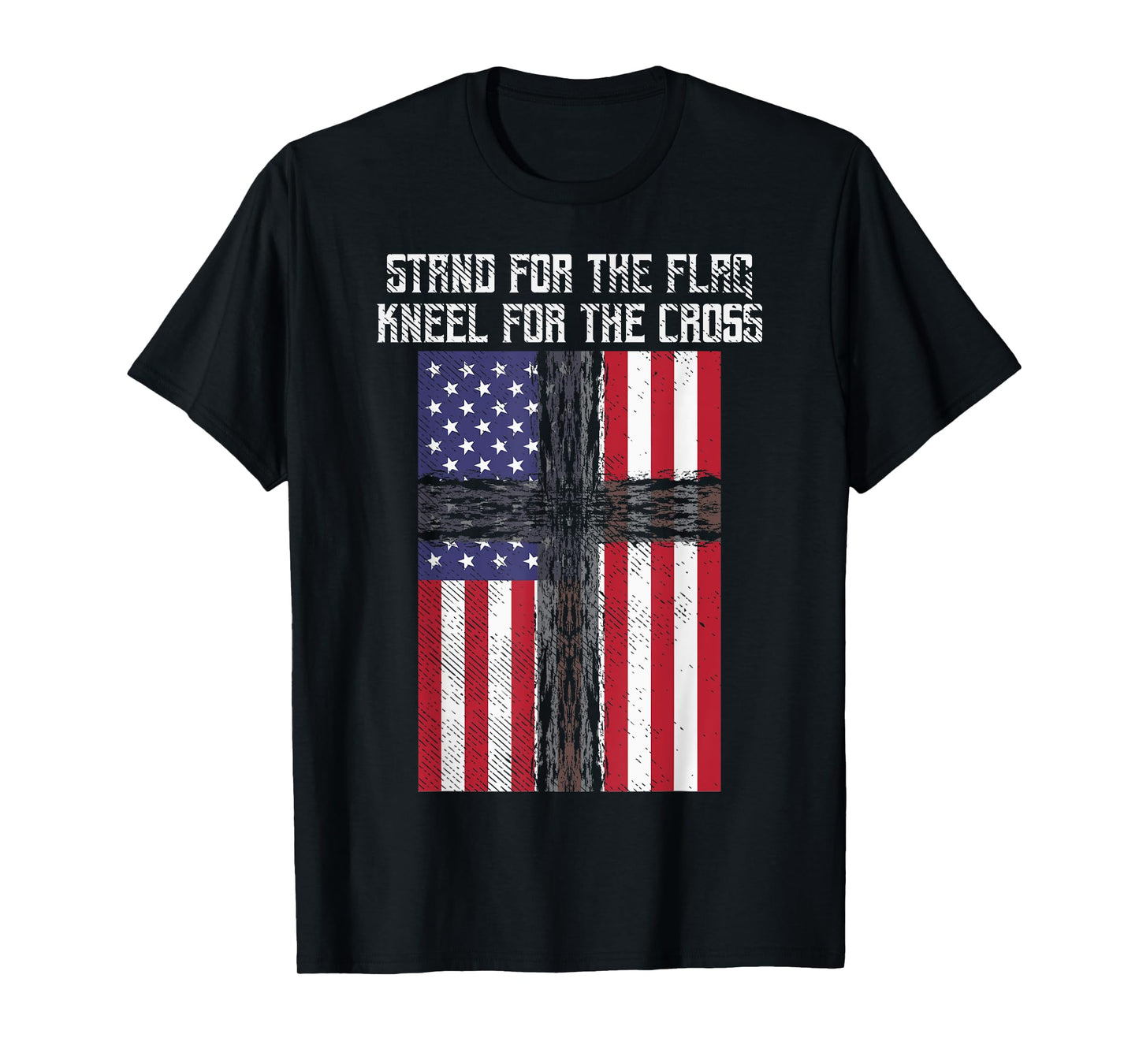 Stand Flag Kneel Cross God Jesus America US Christian Gift T-Shirt