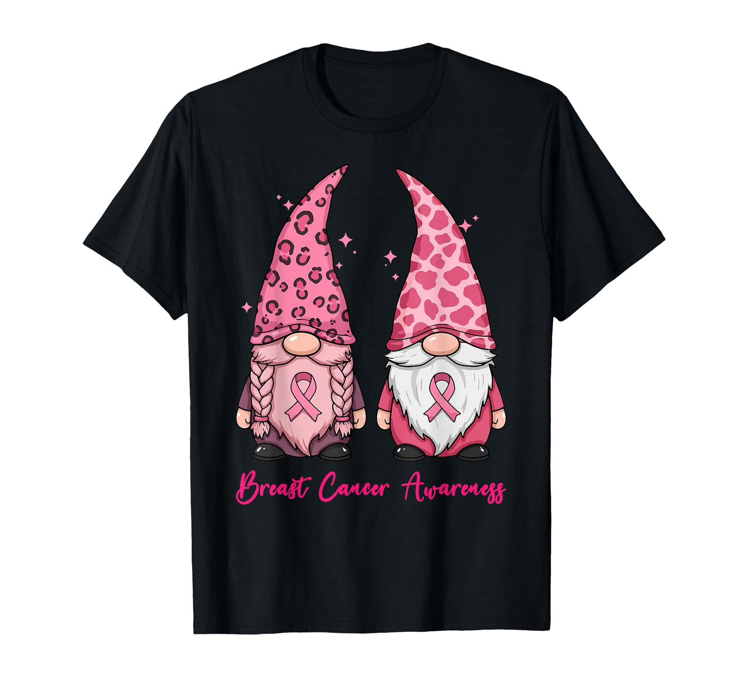 in October We Wear Pink Ribbon Gnome Breast Cancer Awareness T-Shirt