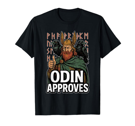 Odin Approves Norse Viking Mythology Runes Raven Warrior T-Shirt