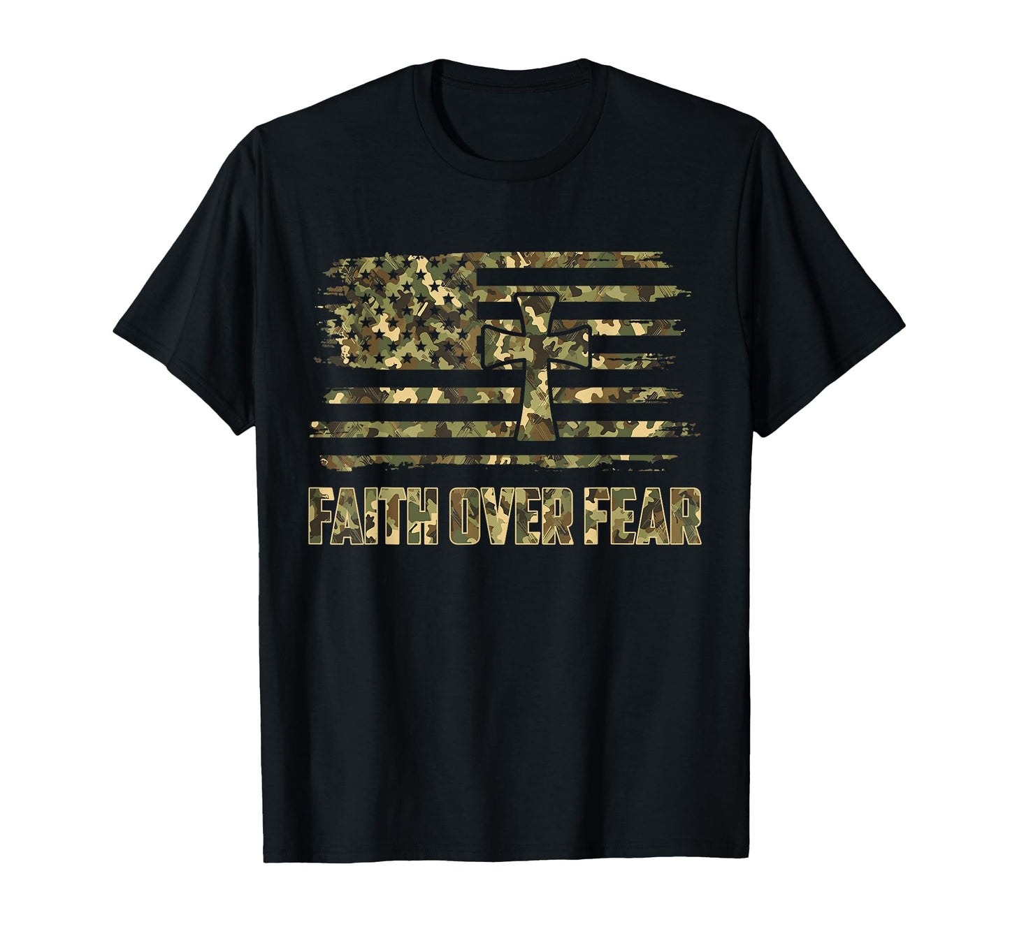 Christian Faith Over Fear Camo US Flag Patriot Men Women Kid T-Shirt