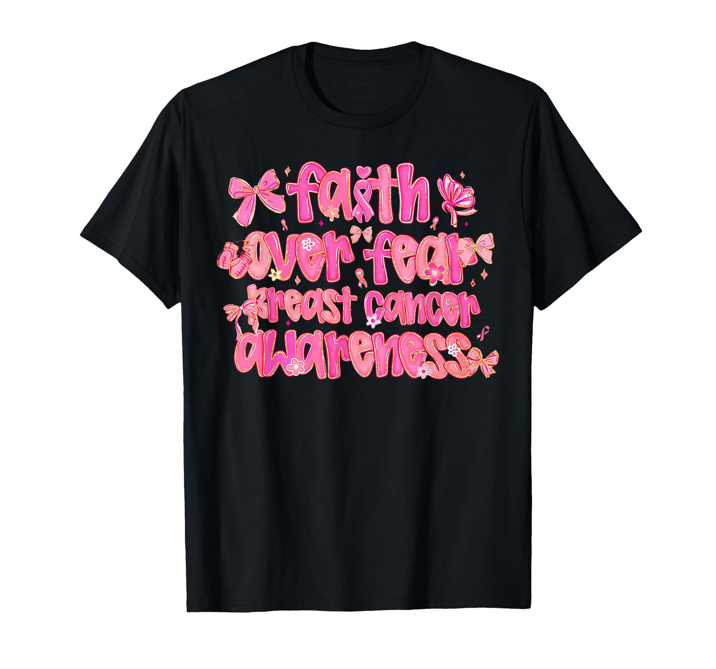 Preppy Faith Over Fear Breast Cancer Awareness Coquette T-Shirt