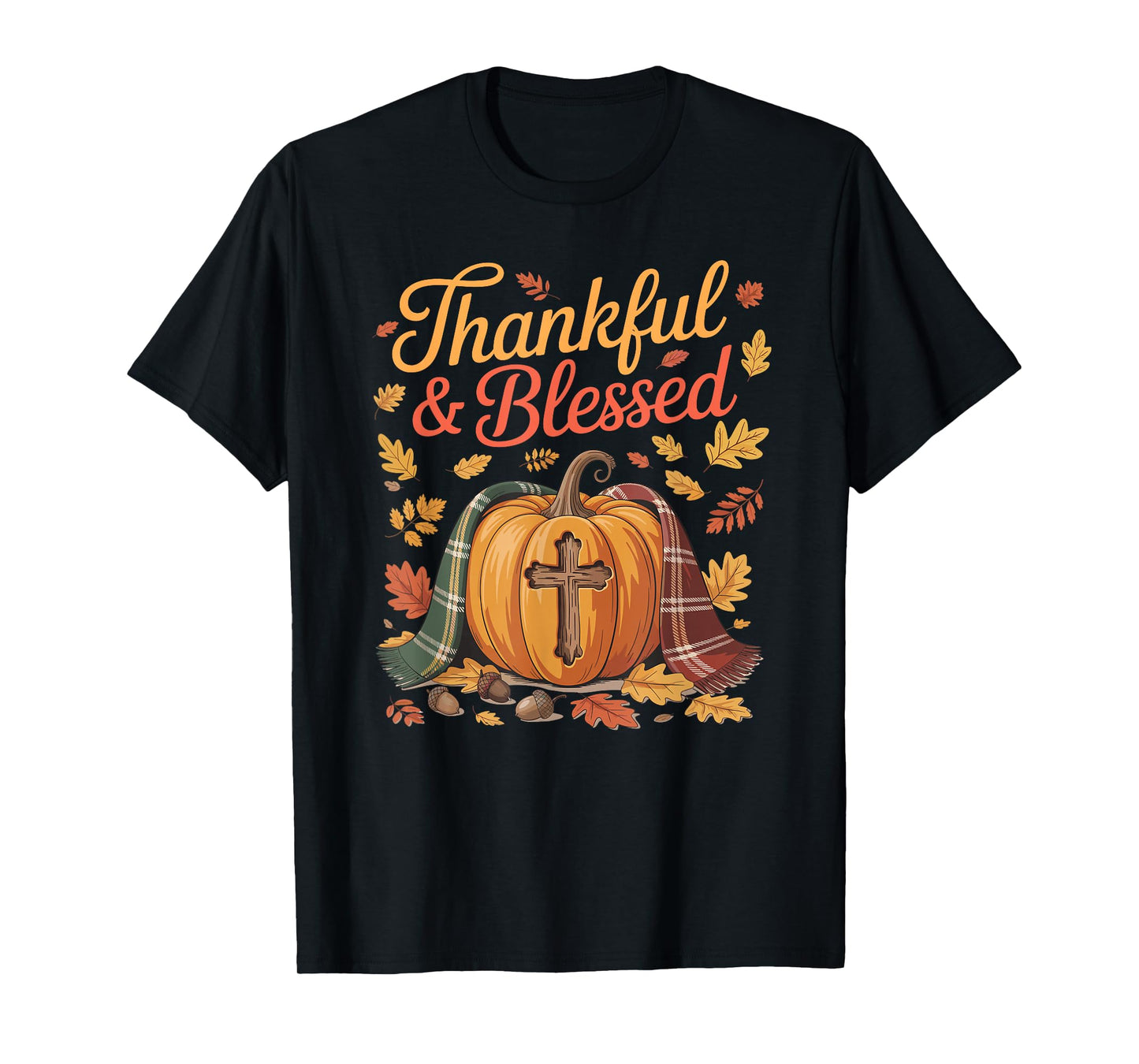Thankful Blessed Pumpkin Cross Thanksgiving Fall T-Shirt