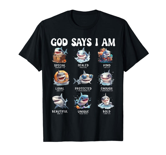 God Says I Am Cute Shark Scripture Bible Design T-Shirt