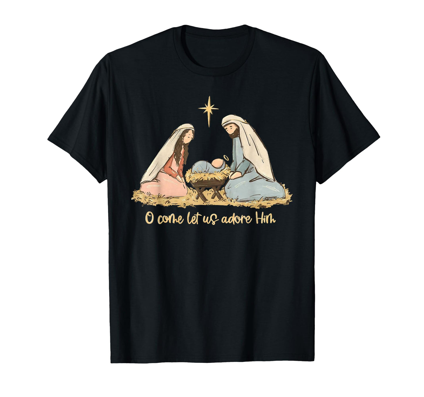 O Come Let Us Adore Him Merry Christmas Xmas Christian Jesus T-Shirt