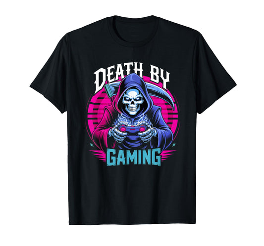 Death by Gaming Gothic Gamer Ghost Video Game Lover Boys Men T-Shirt