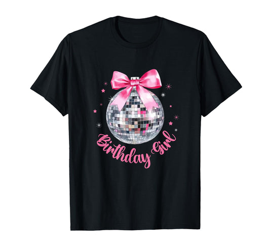 Birthday Girl Coquette Bow Disco Ball Funny Birthday Party T-Shirt