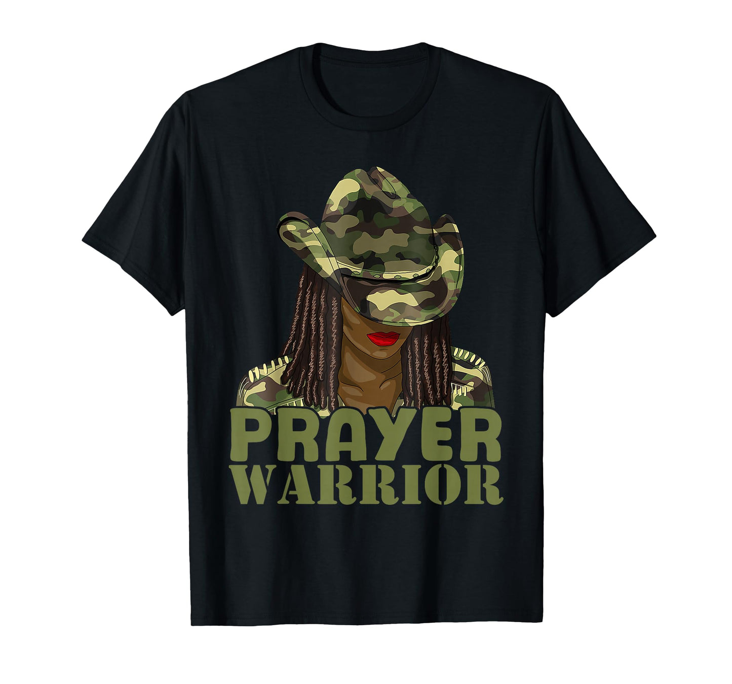 Camo Hat Prayer Warrior God Jesus Christian Black Girl Women T-Shirt